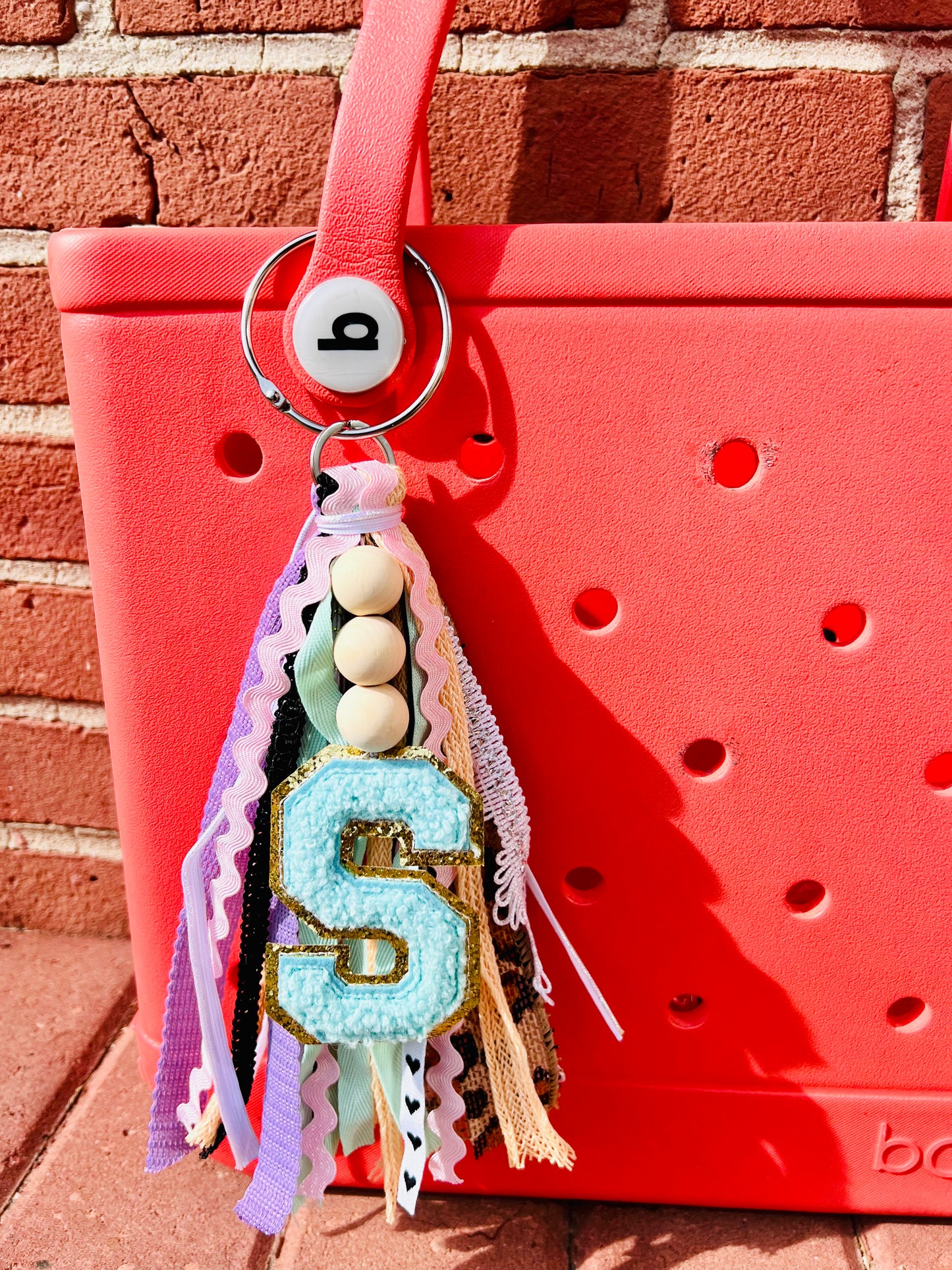 Custom Initial with Wooden Beads Pastel and Leopard Tassels!! Bogg Bag Tag, Simply Southern Accessories, Bogg Bag Tag