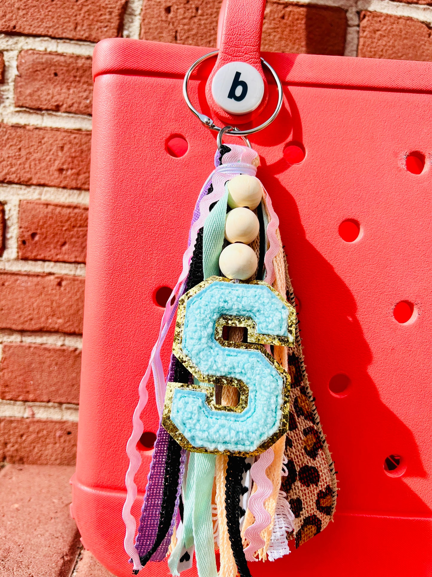 Custom Initial with Wooden Beads Pastel and Leopard Tassels!! Bogg Bag Tag, Simply Southern Accessories, Bogg Bag Tag