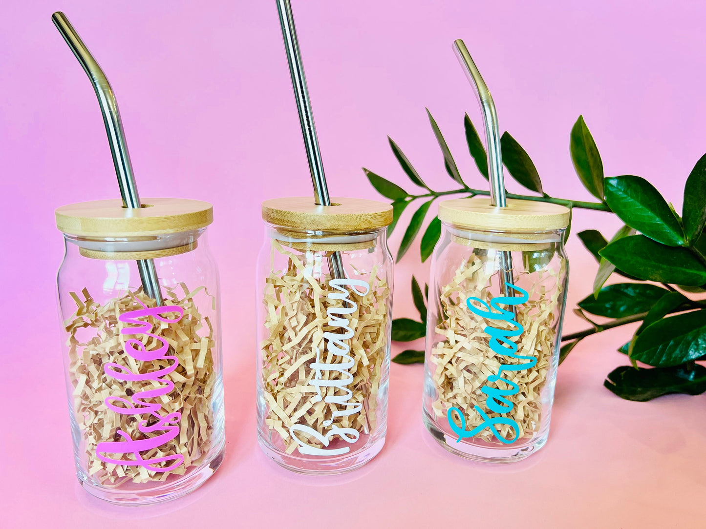Personalized Iced Coffee Cup, Glass Can Soda Cup with Lid and Straw, Gifts for Women, Gifts for Friends, Bridesmaid Gifts, Other Colors!