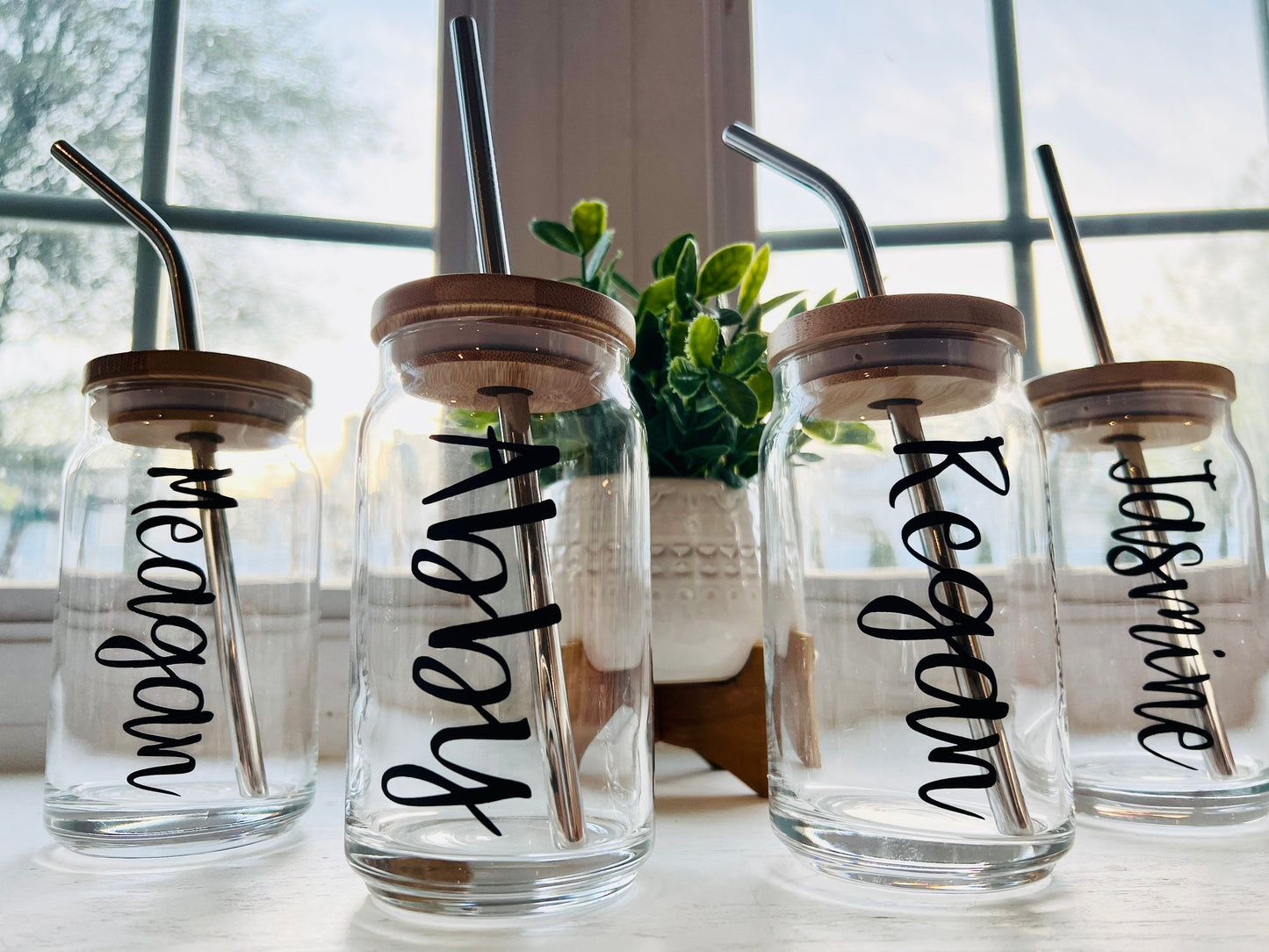 Personalized Iced Coffee Cup, Glass Can Soda Cup with Lid and Straw, Gifts for Women, Gifts for Friends, Bridesmaid Gifts, Other Colors!